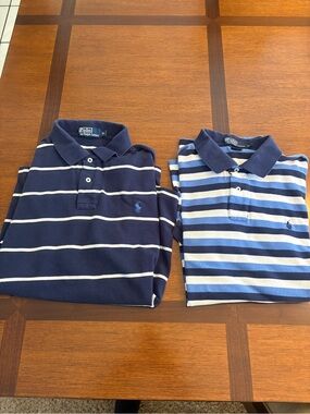 Polo by Ralph Lauren Navy and Light Blue Striped Polo Shirts